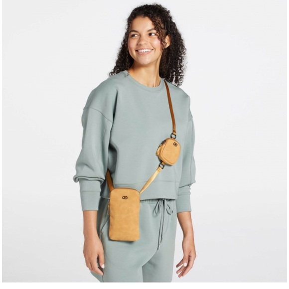 Calia Essentials Only Crossbody vegan leather tan rubbed look. NWOT - Picture 3 of 12